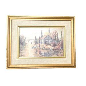 VTG Keirstead “Sundown, Otter Lake” Signed Enhanced Lithograph Cabincore Nature